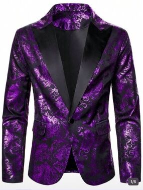 Men's Purple Paisley Satin Peak Lapel Blazer by